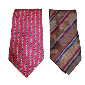 Roundtree and Yorke Red Patterned Silk Tie and Echo Brown Striped Silk Tie